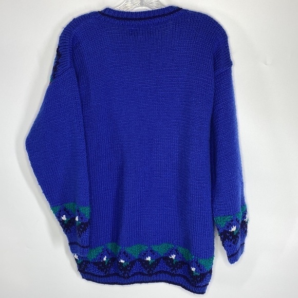 Vintage Gina Peters Blue Knit Button Down Cross Cardigan Sweater Size Medium - Picture 2 of 4